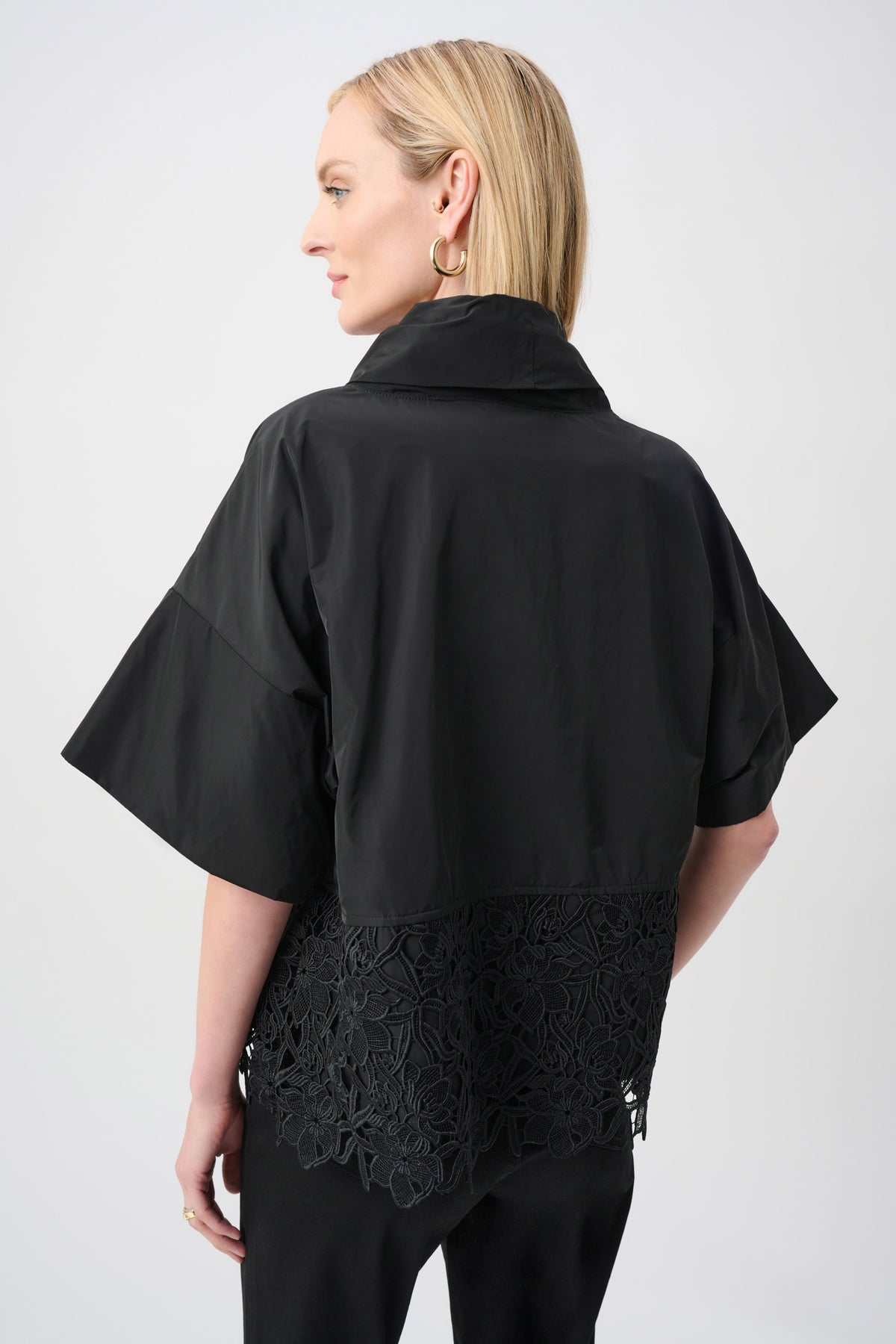 Joseph Ribkoff Black Memory Boxy Top With Lace Hem