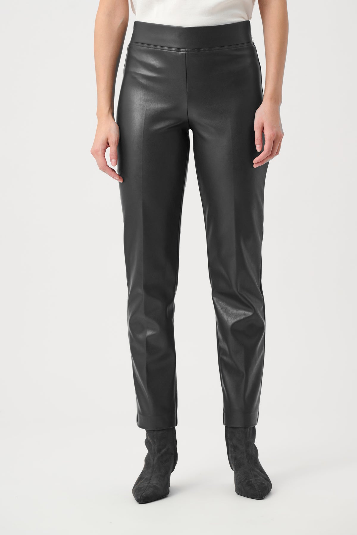 Joseph Ribkoff Black Bonded Leatherette Straight Pull-On Pants