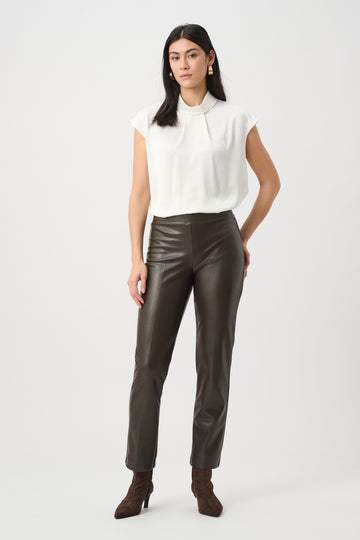 Joseph Ribkoff Mocha Bonded Leatherette Straight Pull-On Pants