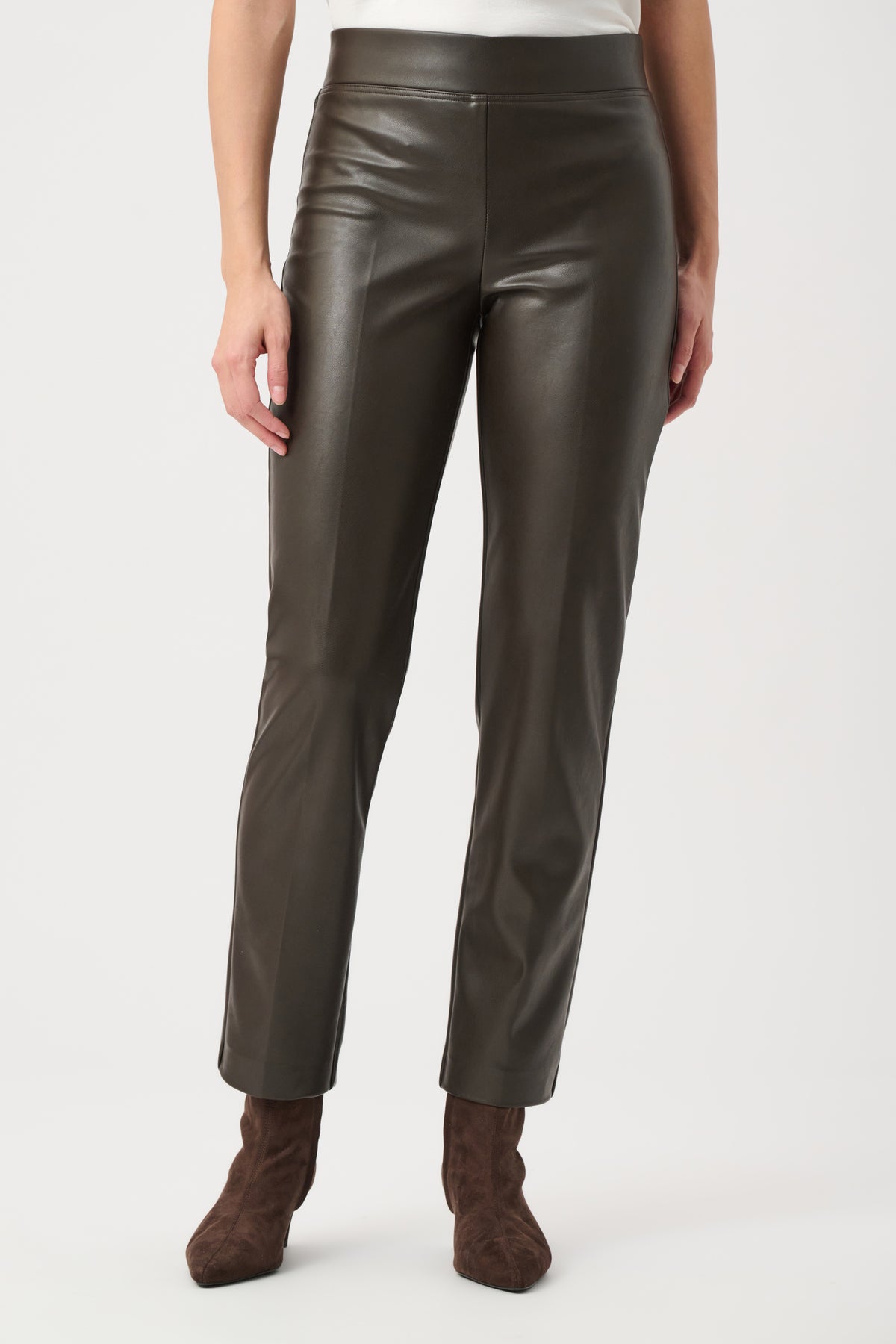 Joseph Ribkoff Mocha Bonded Leatherette Straight Pull-On Pants