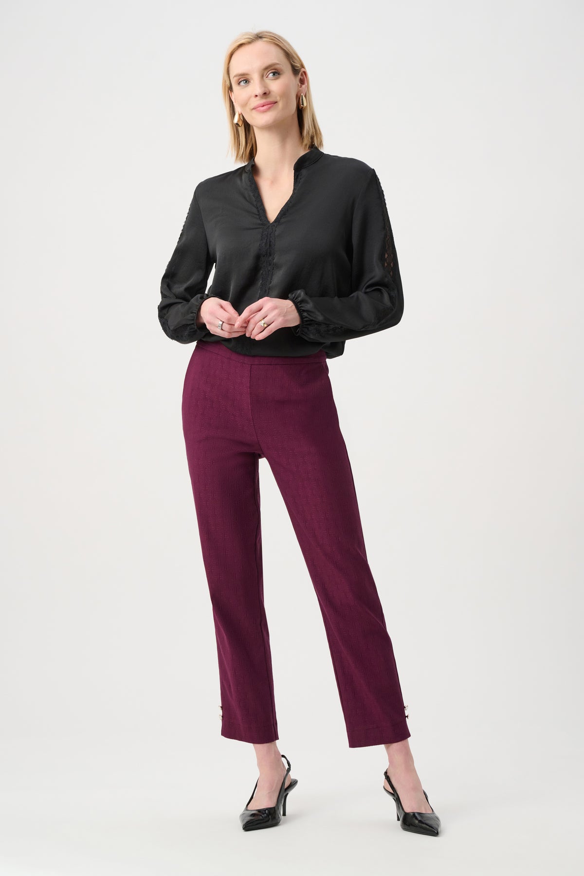 Joseph Ribkoff Black Recycled Satin Straight Top With Lace