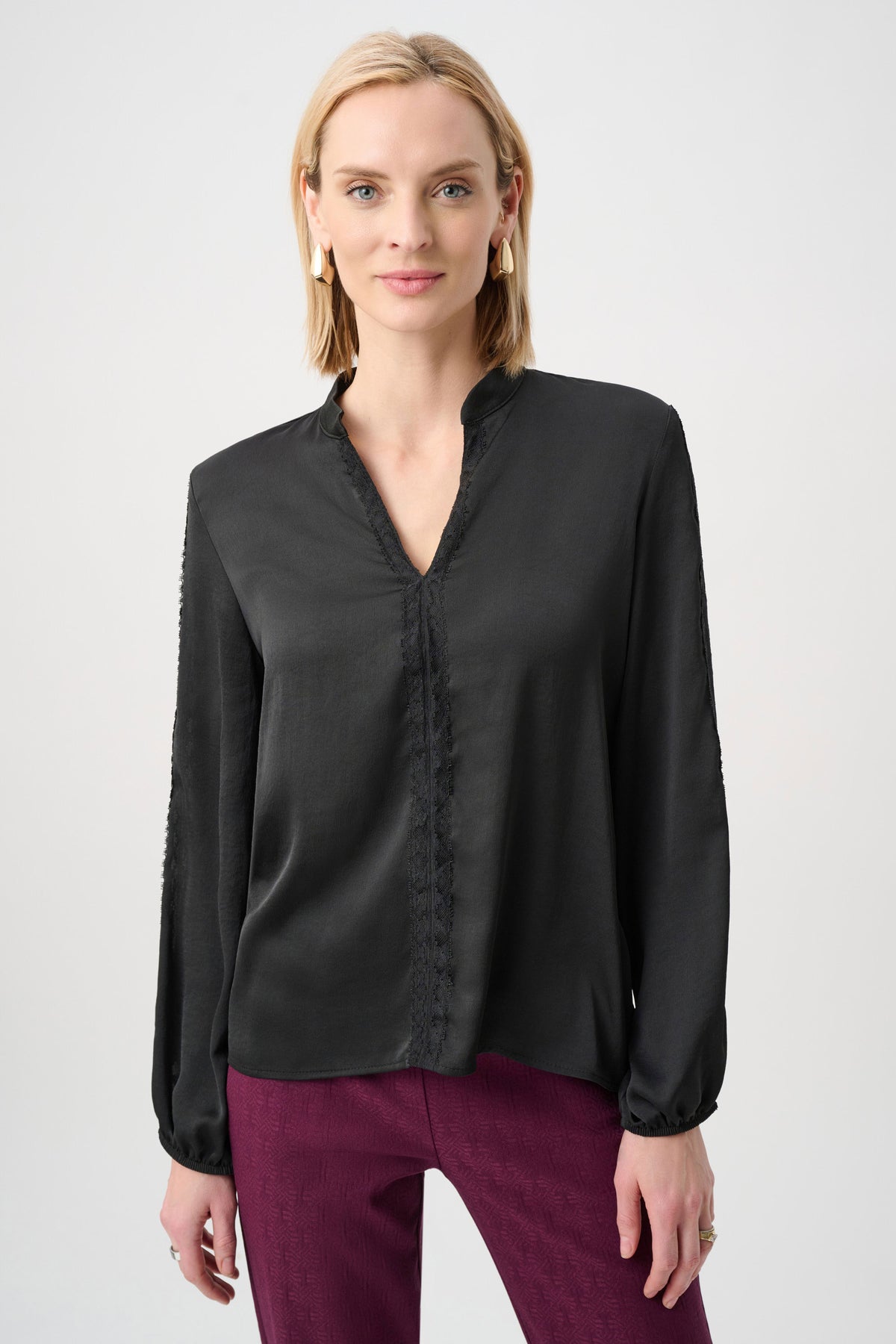 Joseph Ribkoff Black Recycled Satin Straight Top With Lace