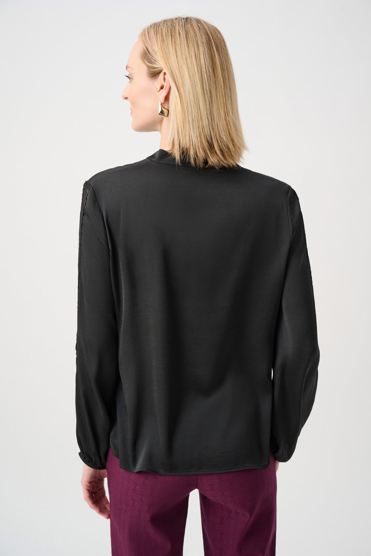 Joseph Ribkoff Black Recycled Satin Straight Top With Lace