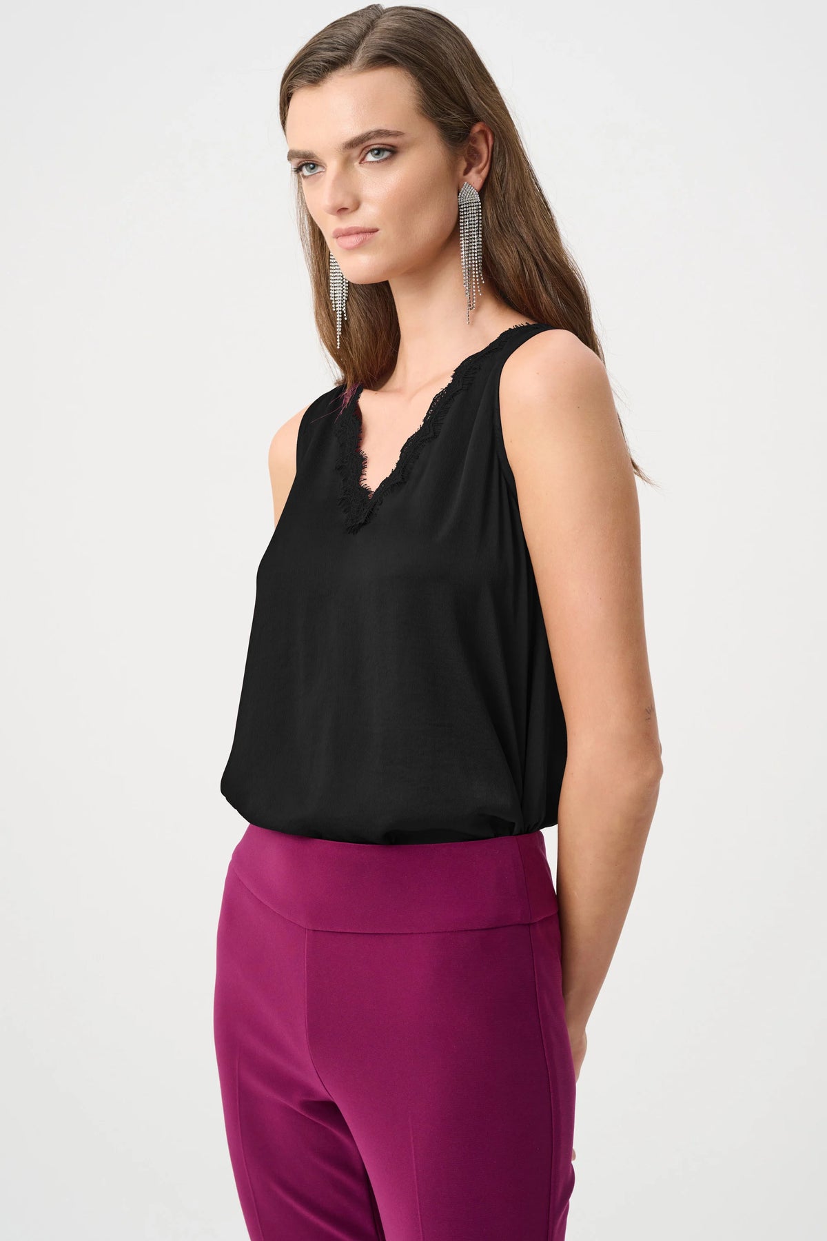 Joseph Ribkoff Black Recycled Satin Sleeveless V-Neck Top