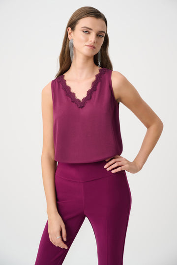 Joseph Ribkoff Berry Burst Recycled Satin Sleeveless V-Neck Top