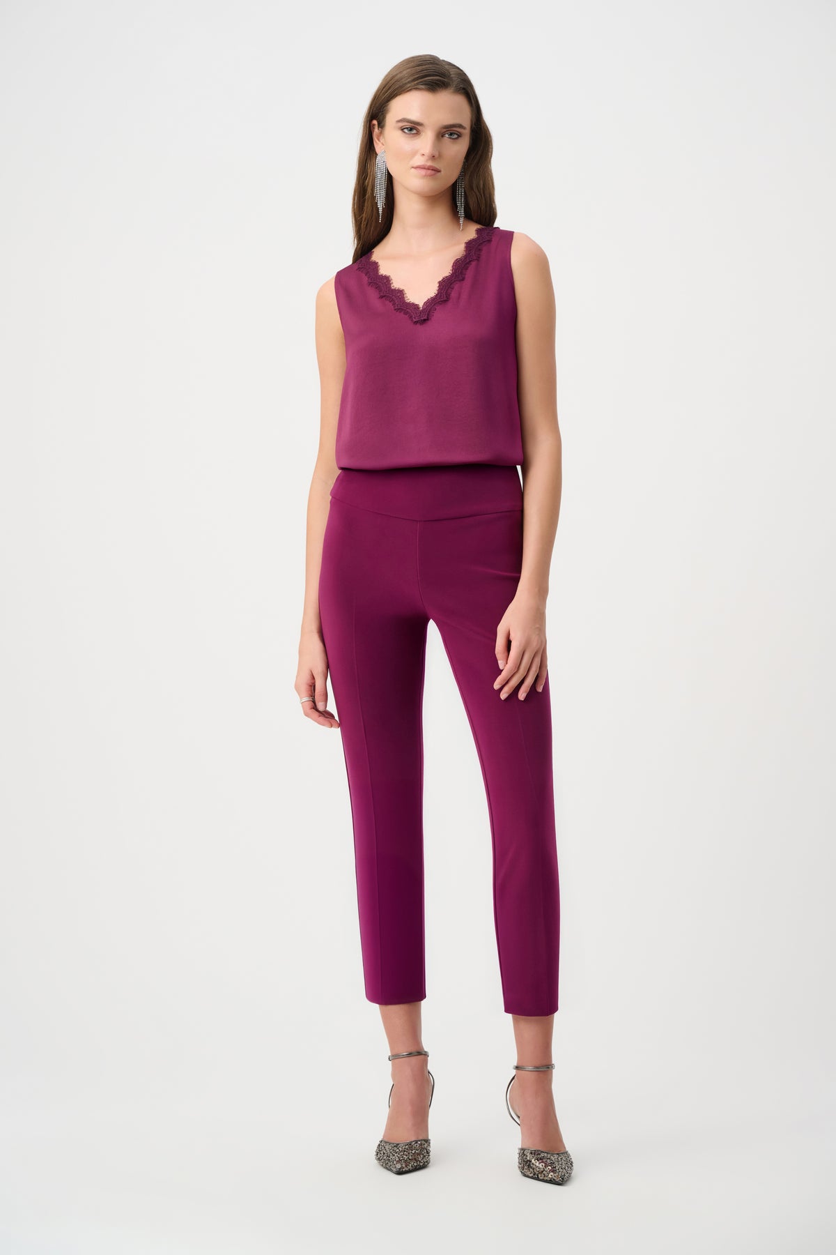 Joseph Ribkoff Berry Burst Recycled Satin Sleeveless V-Neck Top