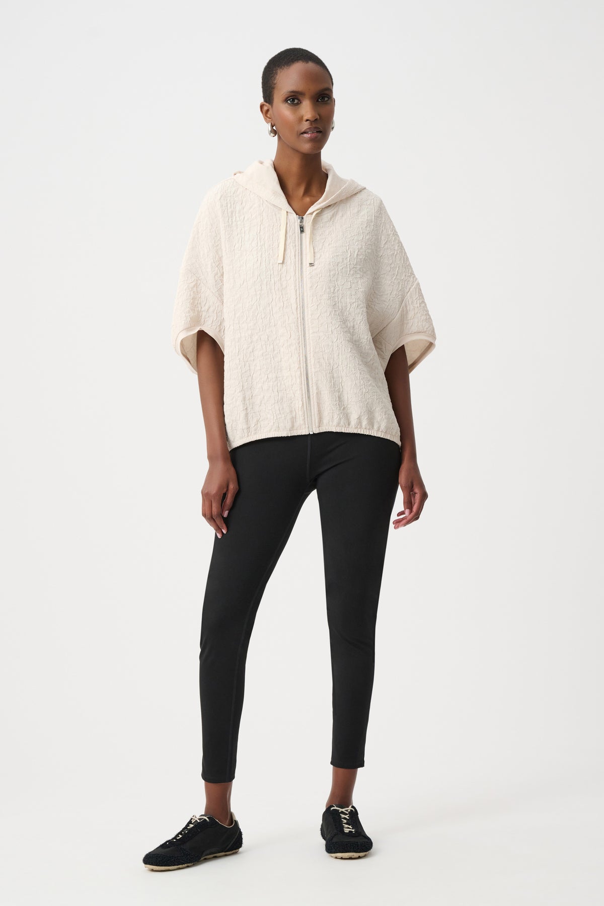 Joseph Ribkoff Birch Textured Jacquard Hooded Zipped Jacket