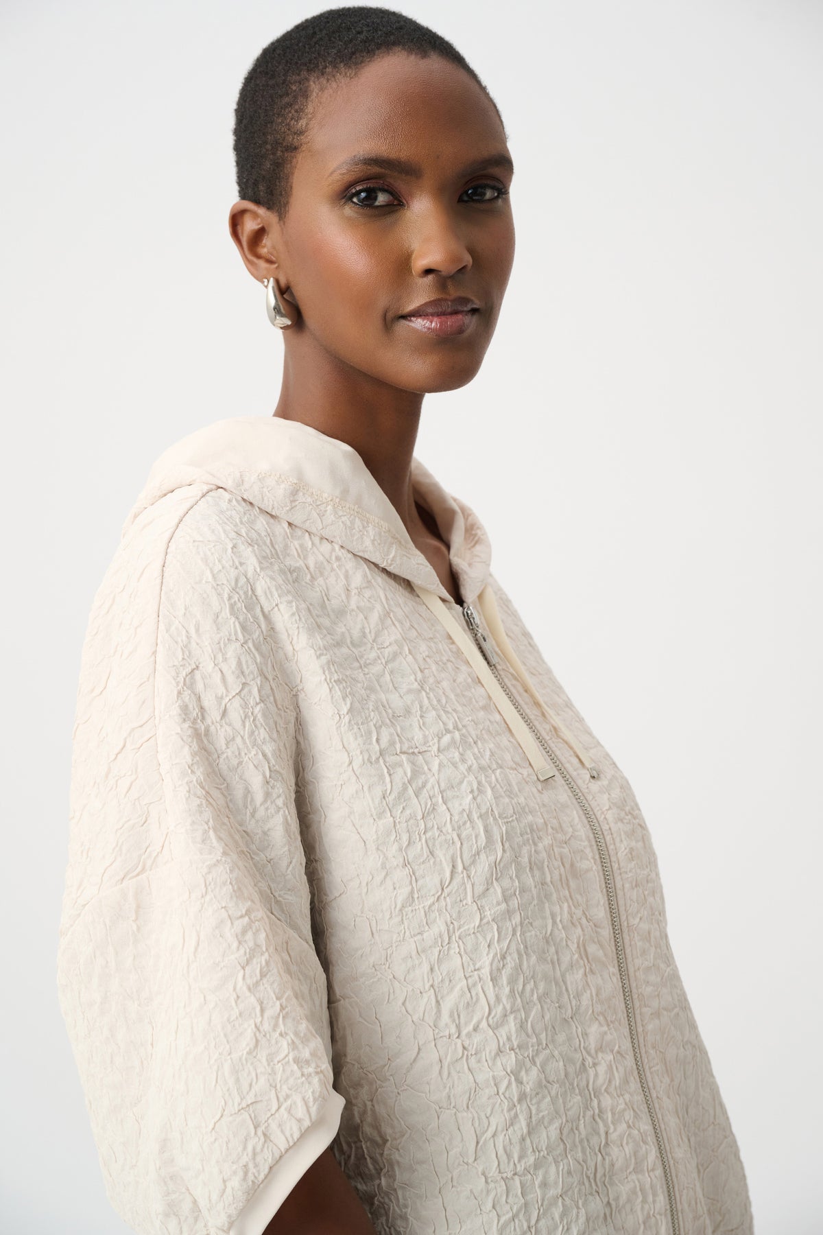 Joseph Ribkoff Birch Textured Jacquard Hooded Zipped Jacket