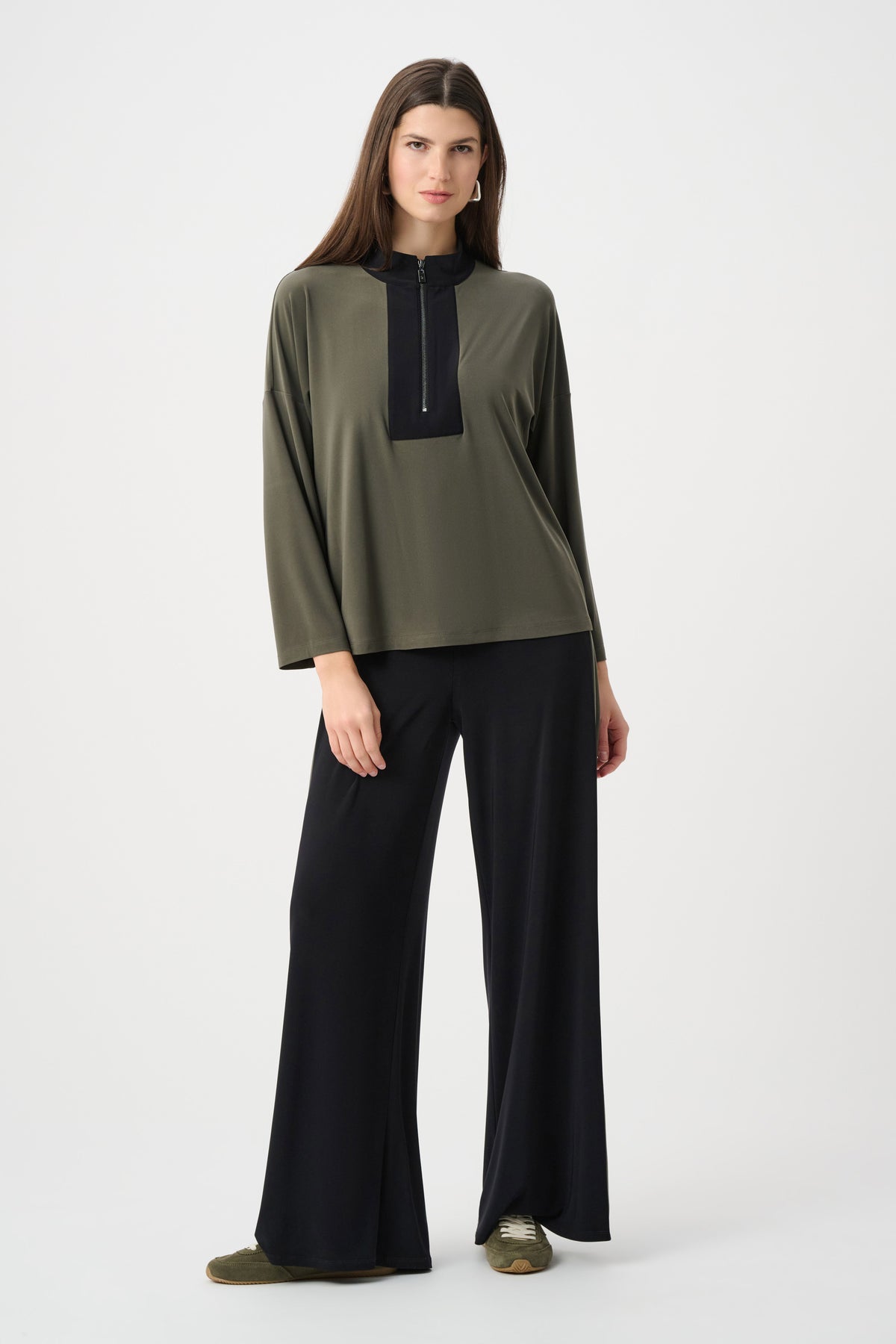 Joseph Ribkoff Avocado Silky Knit Color Block Straight Top