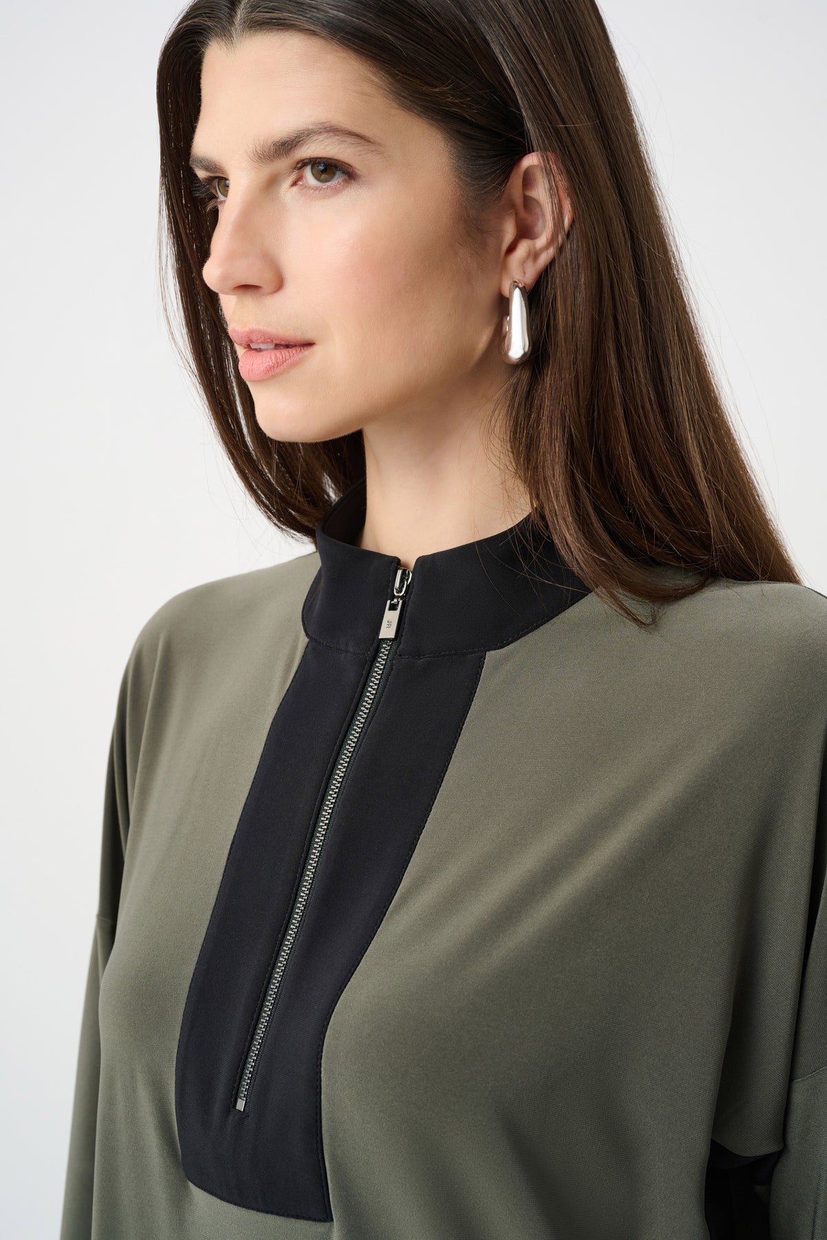 Joseph Ribkoff Avocado Silky Knit Color Block Straight Top