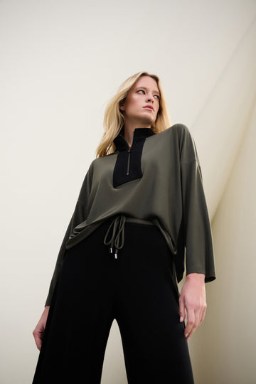 Joseph Ribkoff Avocado Silky Knit Color Block Straight Top