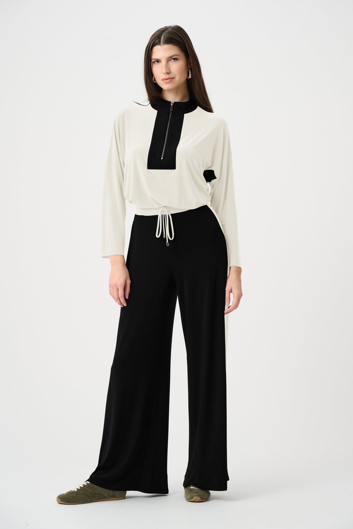 Joseph Ribkoff Cream Silky Knit Color Block Straight Top