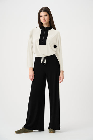 Joseph Ribkoff Cream Silky Knit Color Block Straight Top