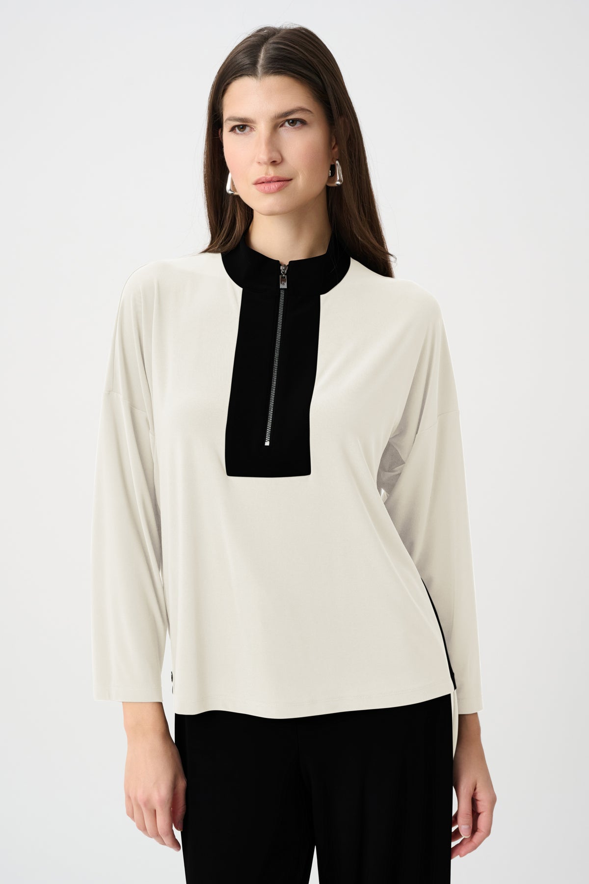 Joseph Ribkoff Cream Silky Knit Color Block Straight Top
