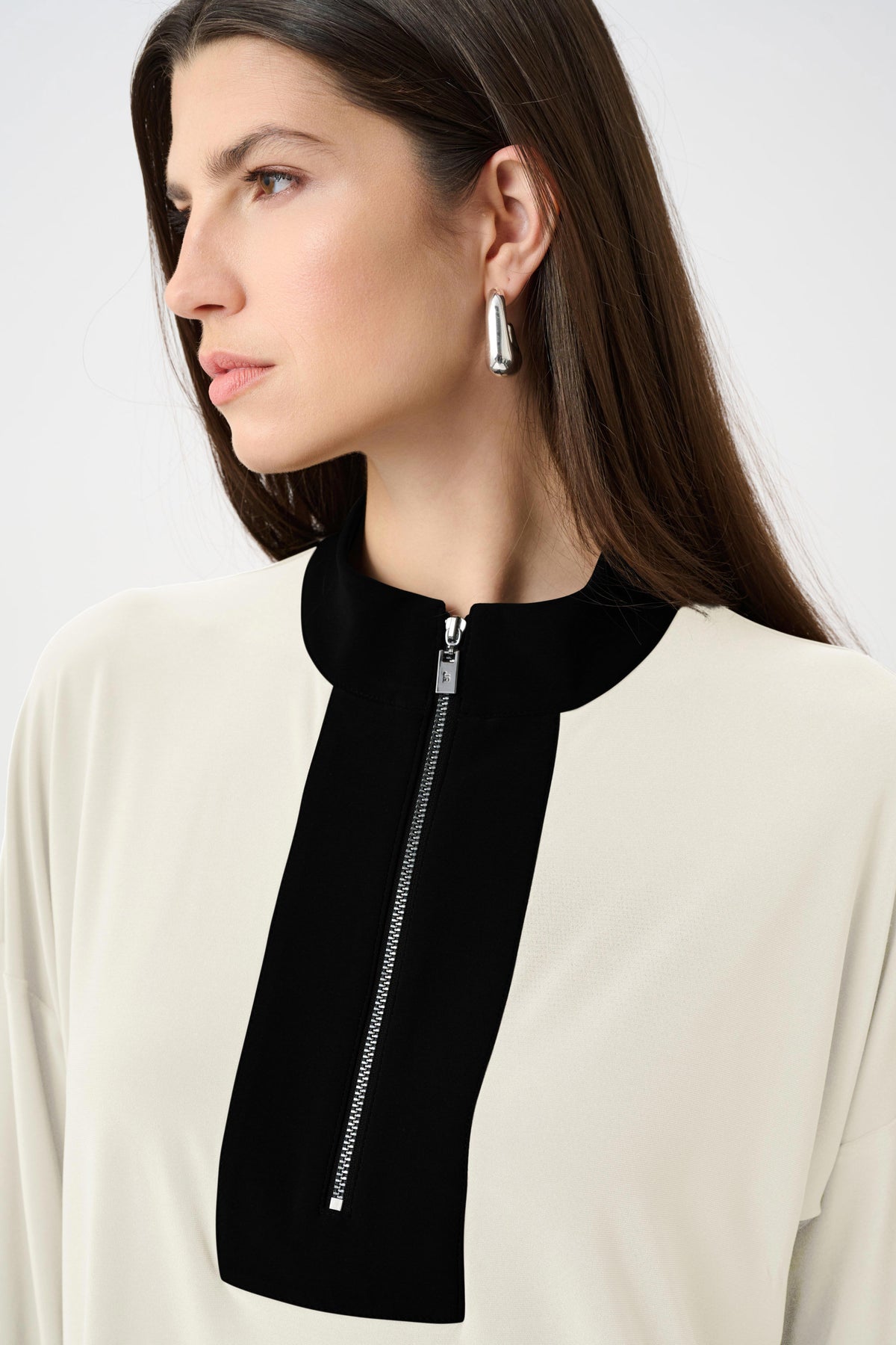 Joseph Ribkoff Cream Silky Knit Color Block Straight Top