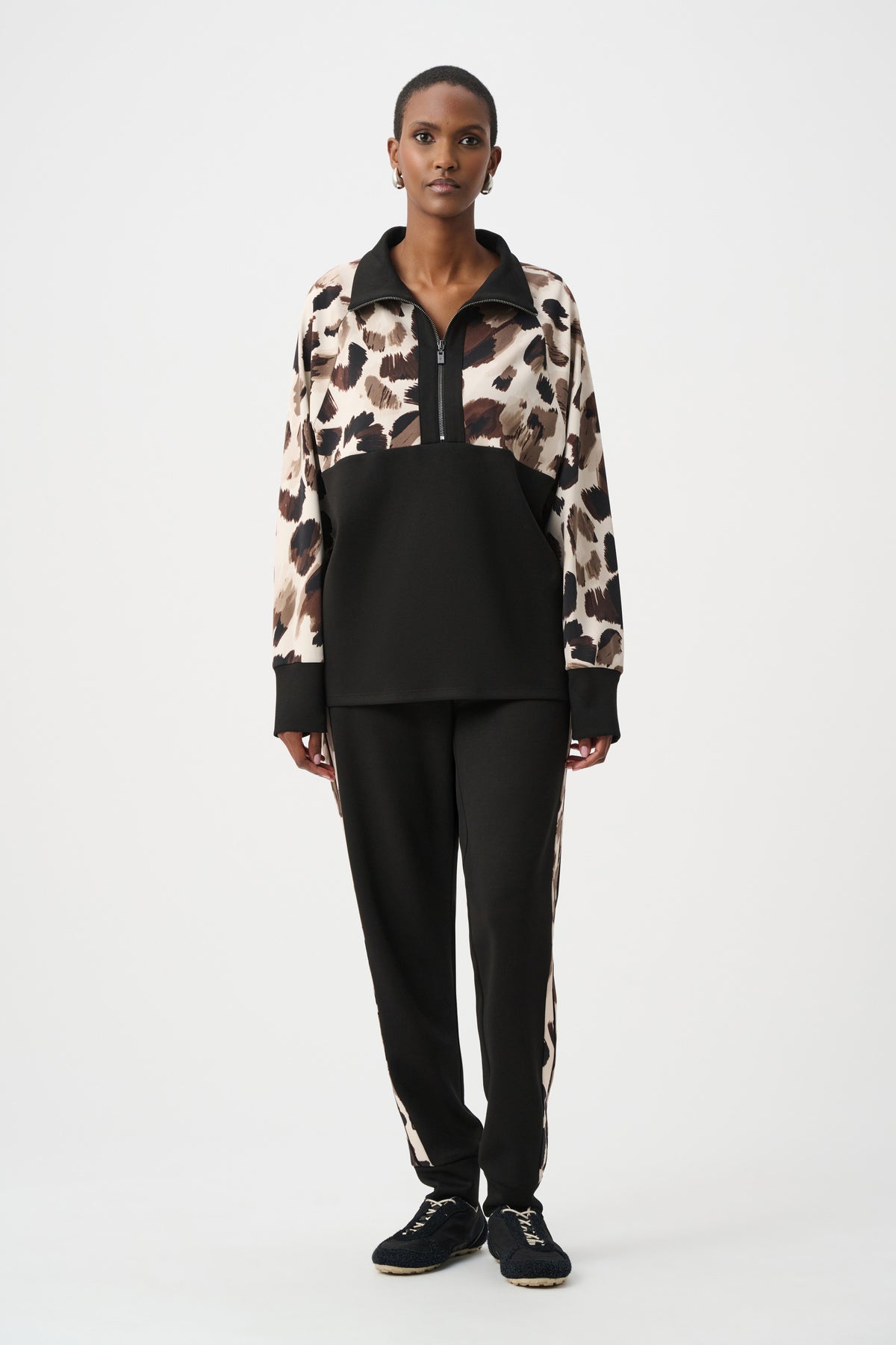 Joseph Ribkoff Black/Multi Silky Knit And Scuba Jersey Animal Print Boxy Top