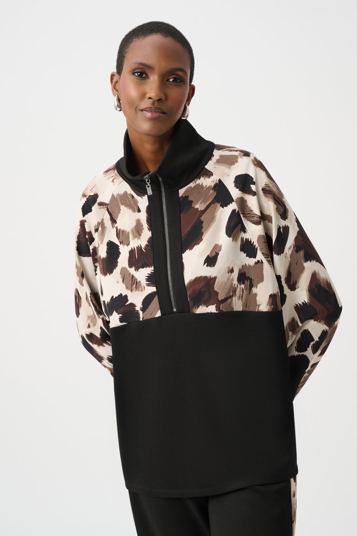 Joseph Ribkoff Black/Multi Silky Knit And Scuba Jersey Animal Print Boxy Top