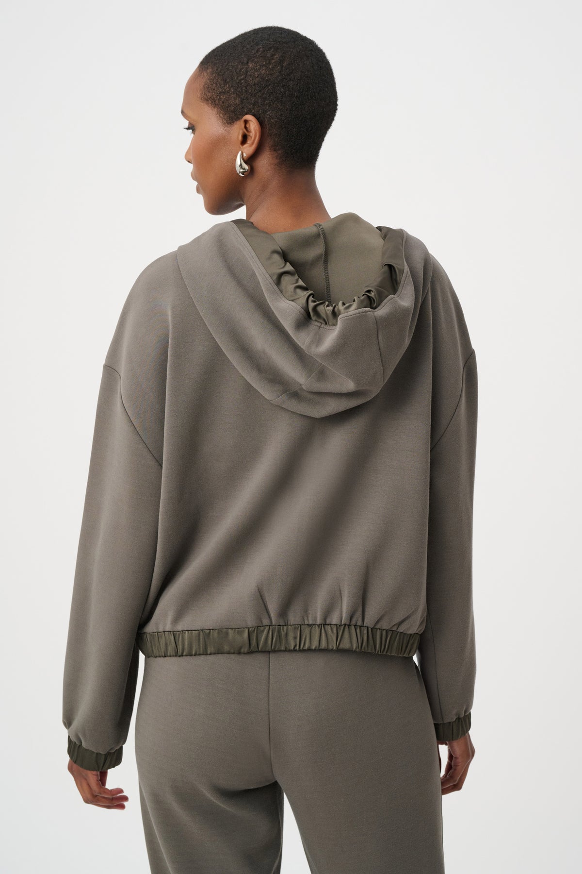 Joseph Ribkoff Scuba Jersey And Satin Hooded Boxy Jacket