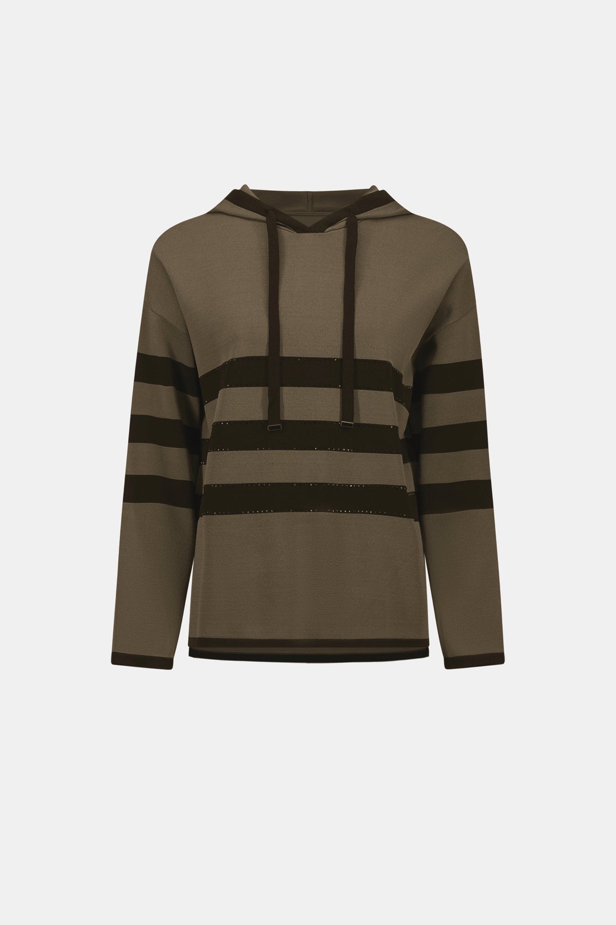 Joseph Ribkoff Avocado/Black Sweater Knit Striped Hooded Sweater