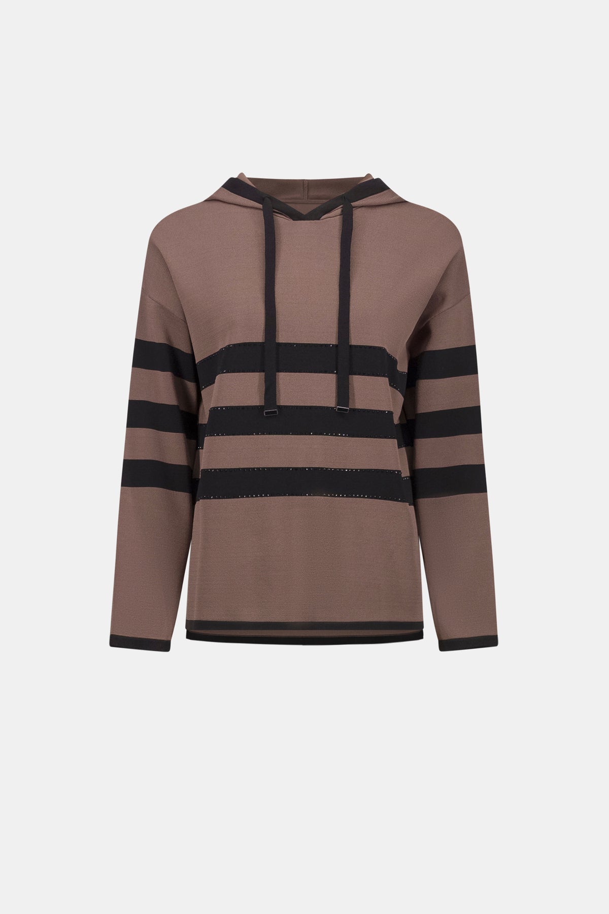 Joseph Ribkoff Mink/Black Sweater Knit Striped Hooded Sweater