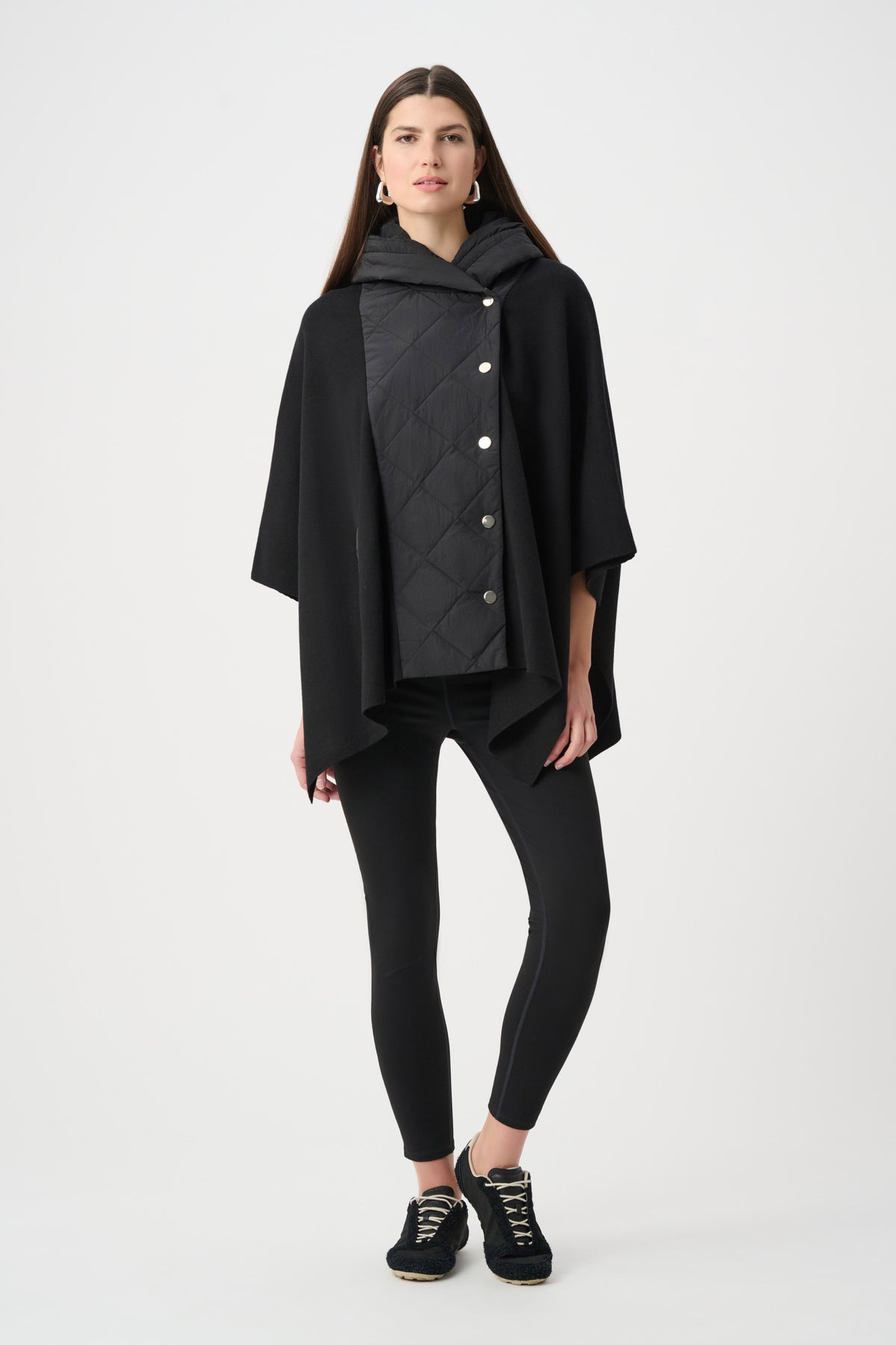 Joseph Ribkoff Black Sweater Knit Quilted Poncho Jacket