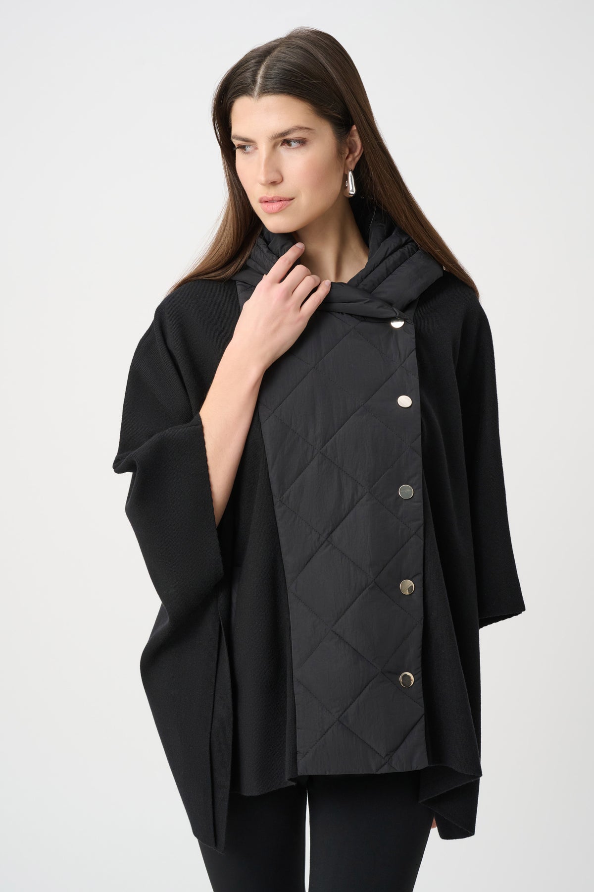 Joseph Ribkoff Black Sweater Knit Quilted Poncho Jacket