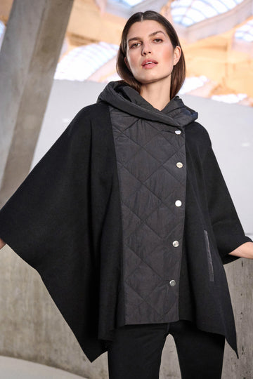 Joseph Ribkoff Black Sweater Knit Quilted Poncho Jacket