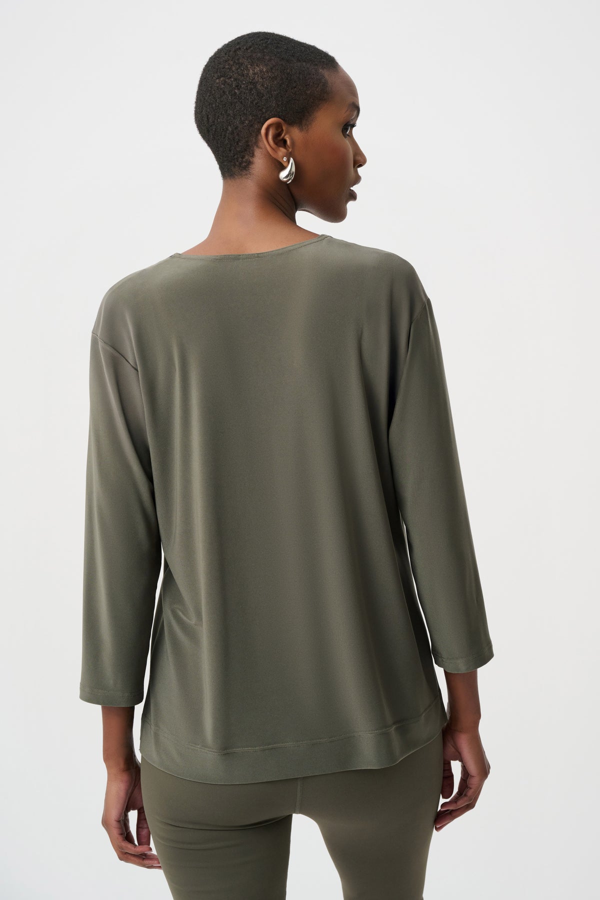 Joseph Ribkoff Avocado/Black Silky Knit Color Block Straight Top