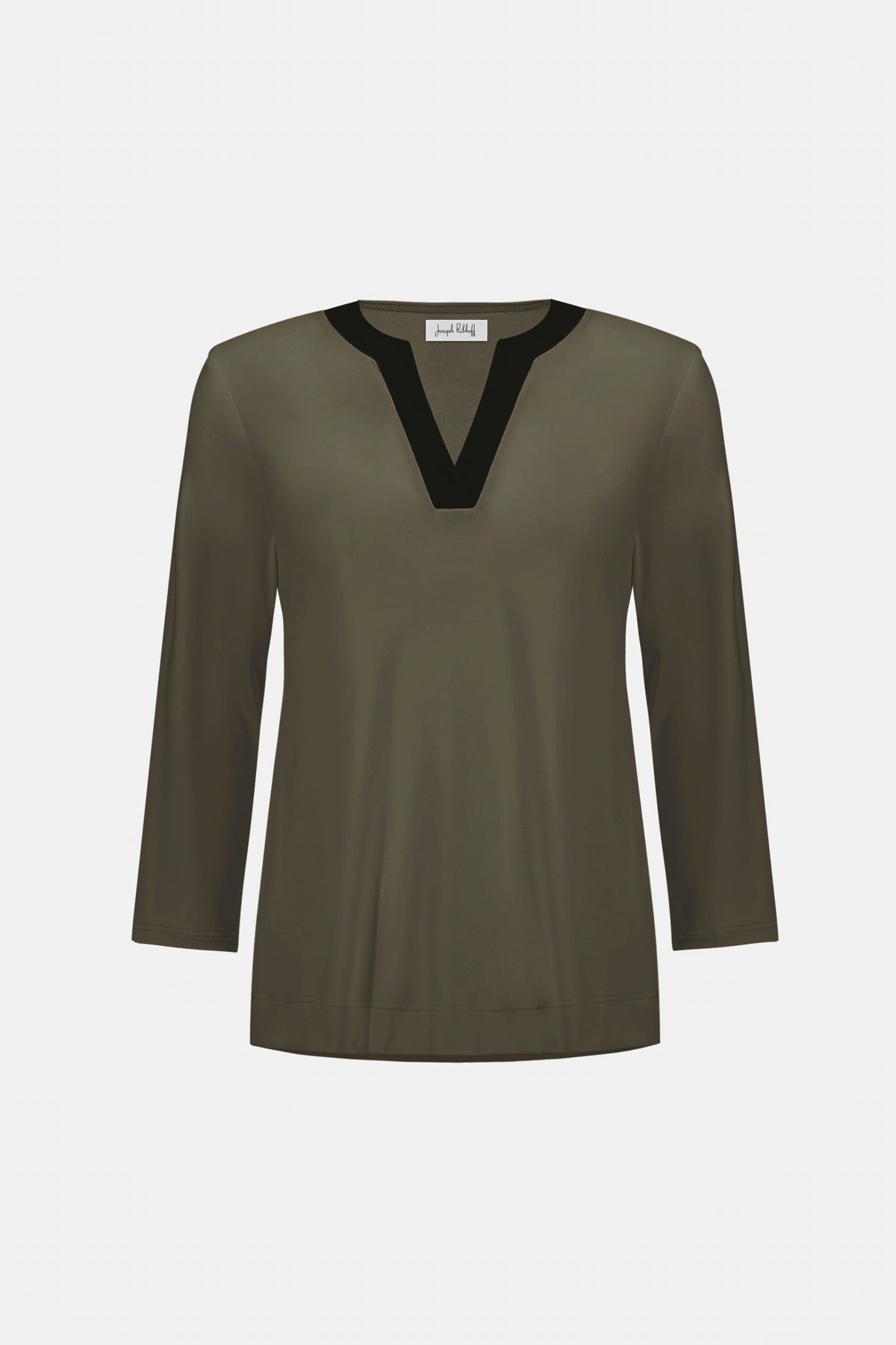 Joseph Ribkoff Avocado/Black Silky Knit Color Block Straight Top