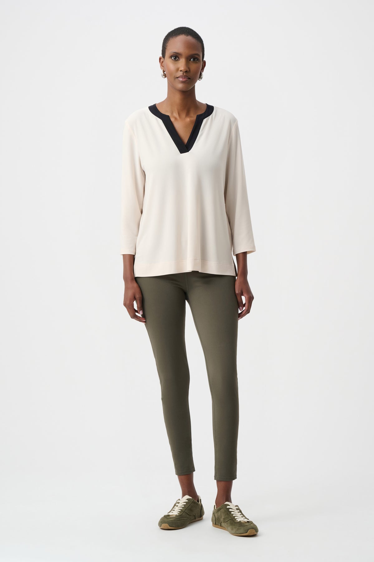 Joseph Ribkoff Birch/Avocado Silky Knit Color Block Straight Top