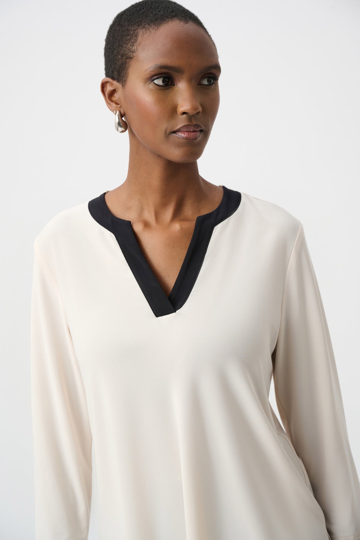 Joseph Ribkoff Birch/Avocado Silky Knit Color Block Straight Top