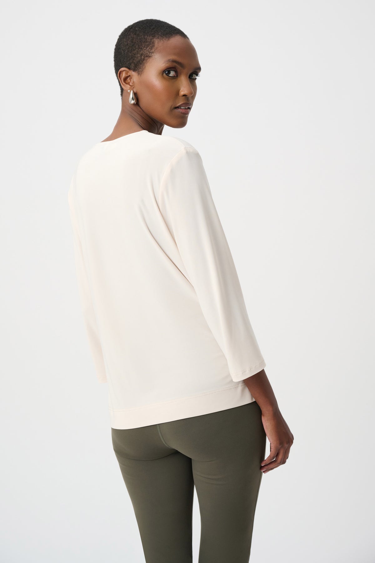 Joseph Ribkoff Birch/Avocado Silky Knit Color Block Straight Top