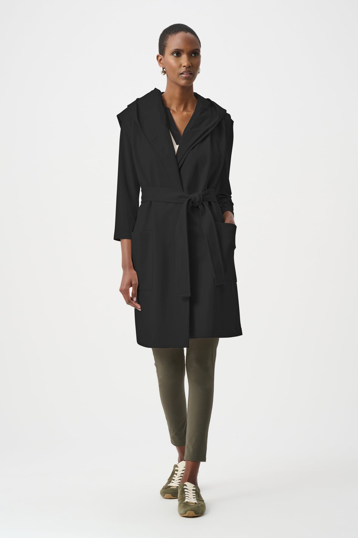 Joseph Ribkoff Black Scuba Jersey And Memory Hooded Vest