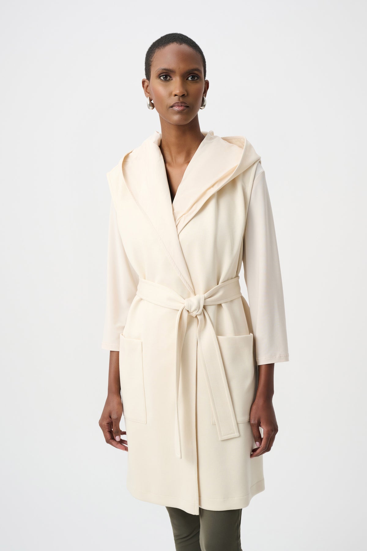 Joseph Ribkoff Birch Scuba Jersey And Memory Hooded Vest