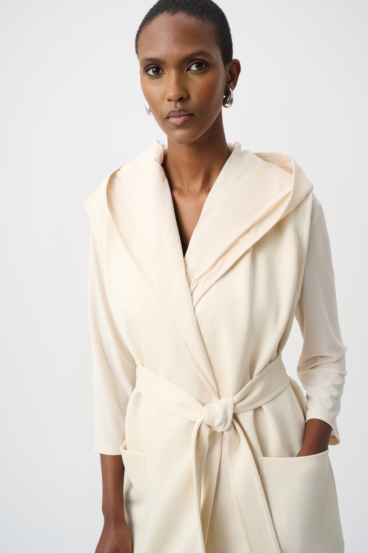 Joseph Ribkoff Birch Scuba Jersey And Memory Hooded Vest