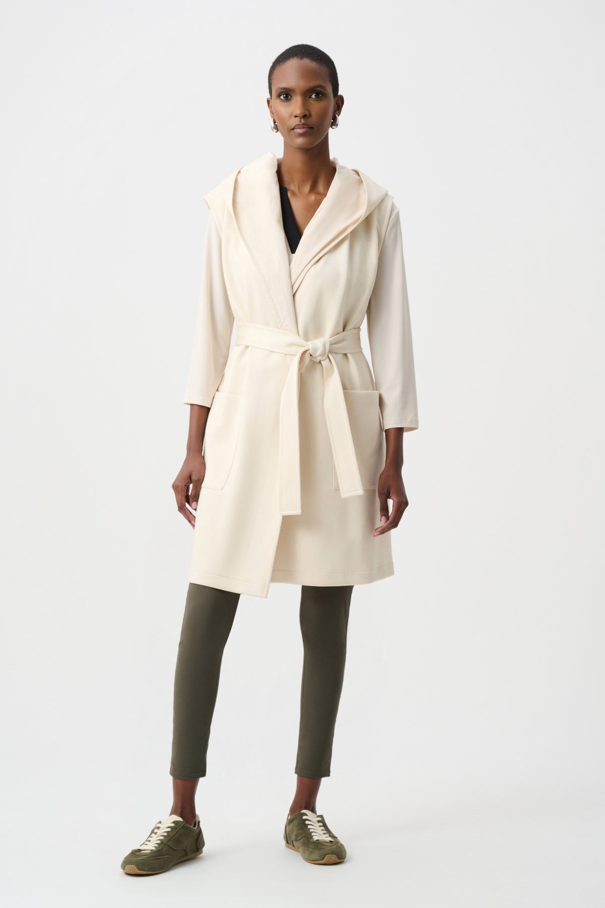 Joseph Ribkoff Birch Scuba Jersey And Memory Hooded Vest