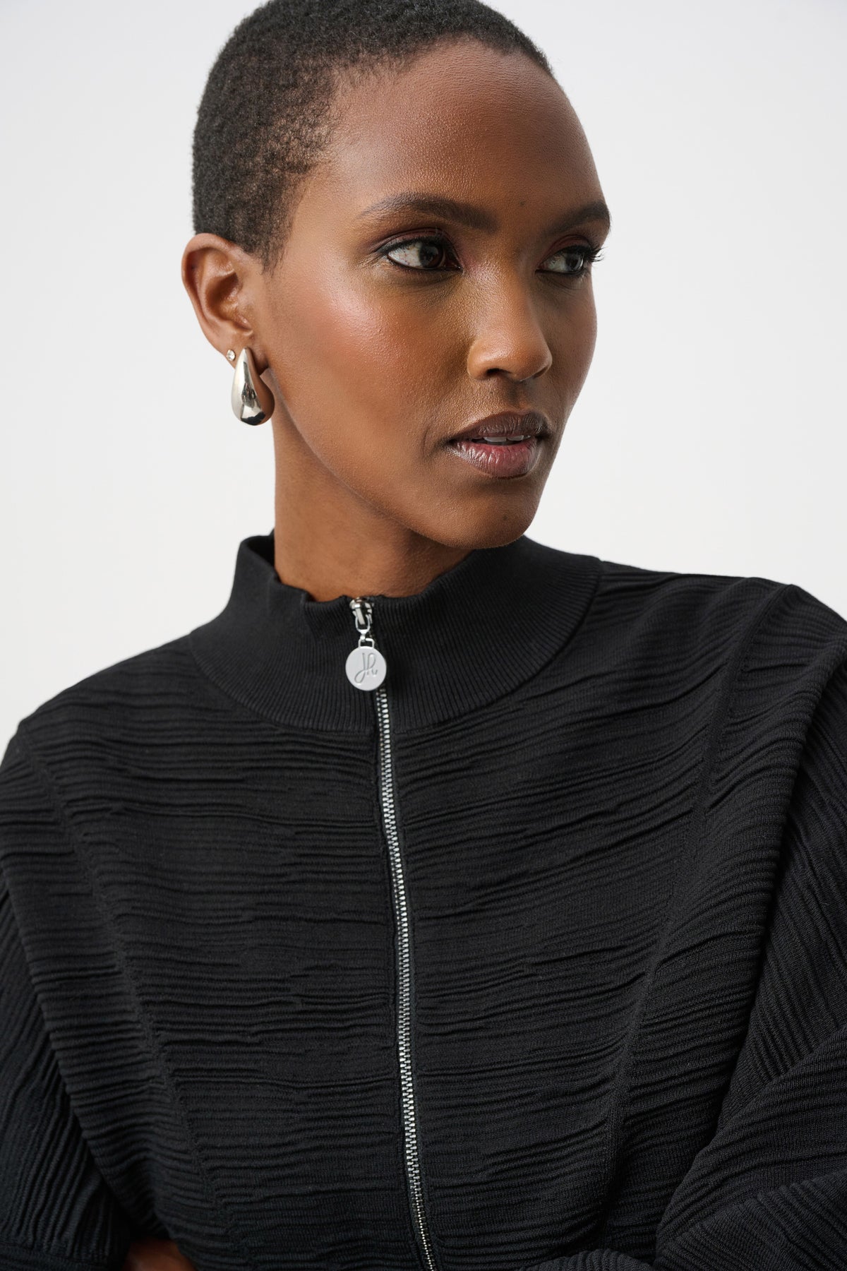 Joseph Ribkoff Black Sweater Knit Mock-Neck Cocoon Sweater