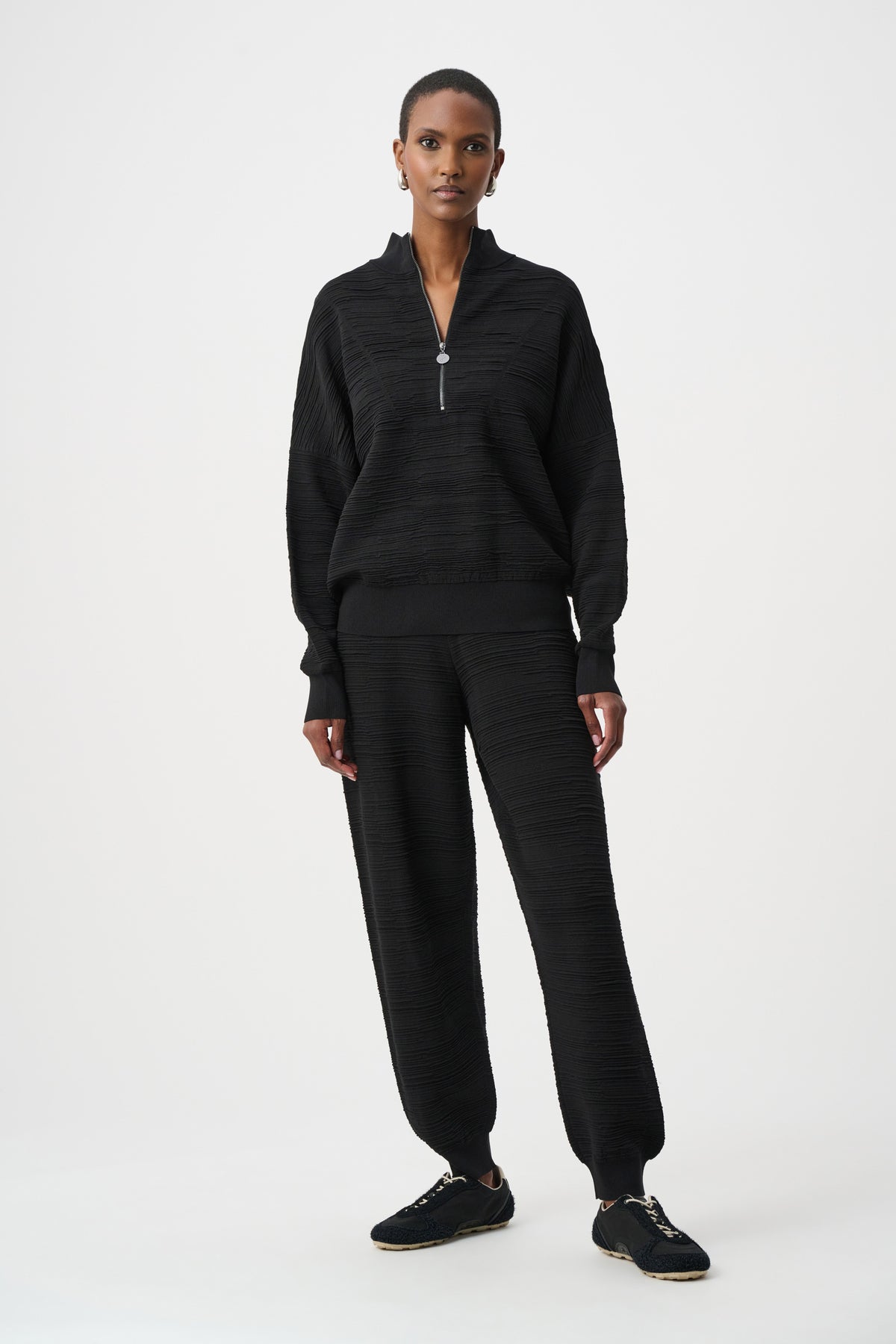 Joseph Ribkoff Black Sweater Knit Mock-Neck Cocoon Sweater