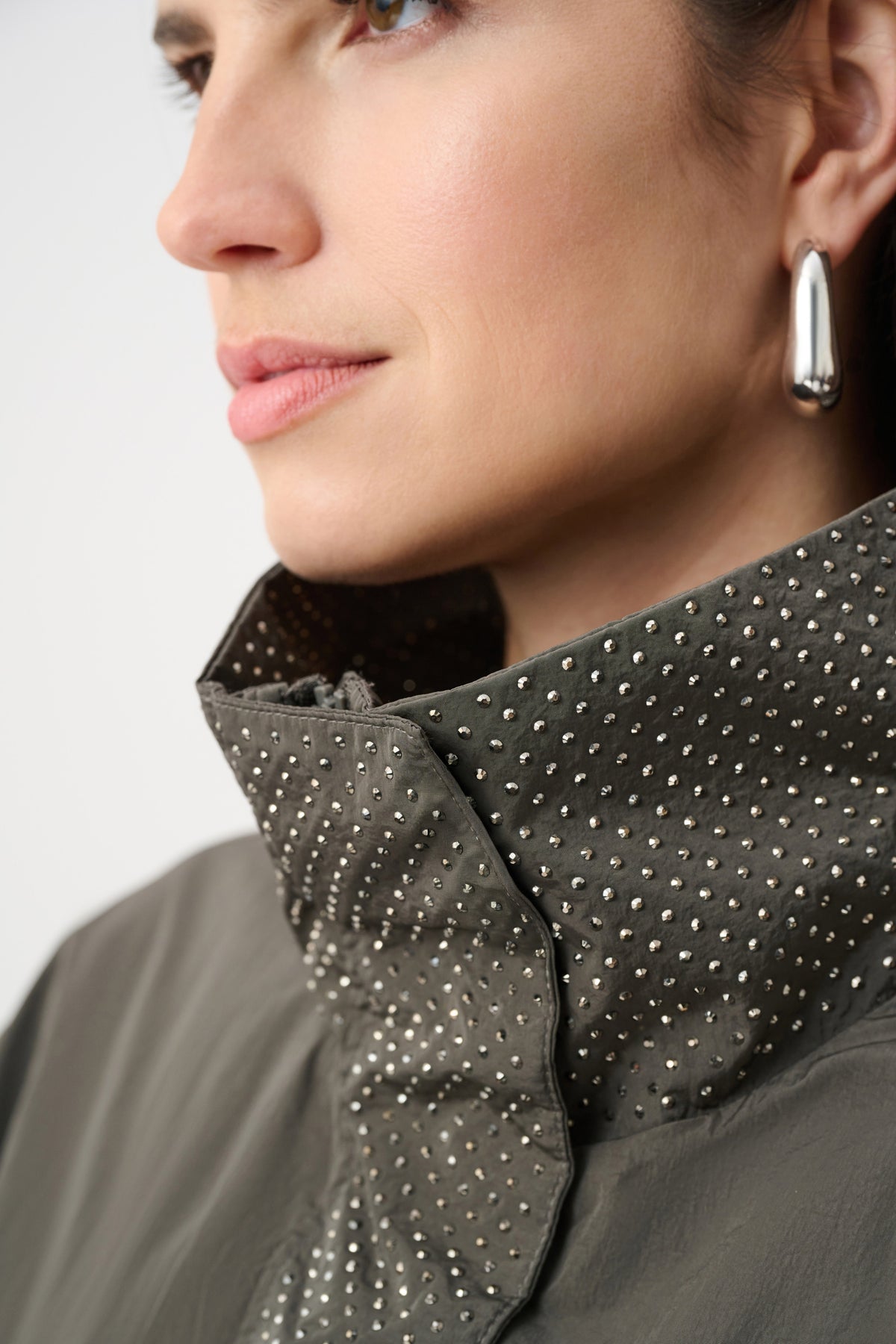 Joseph Ribkoff Avocado Nylon Mock-Neck Embellished Jacket