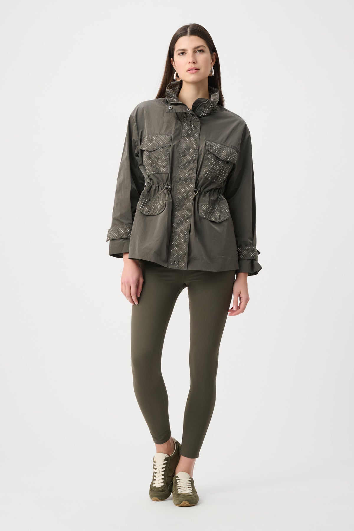 Joseph Ribkoff Avocado Nylon Mock-Neck Embellished Jacket