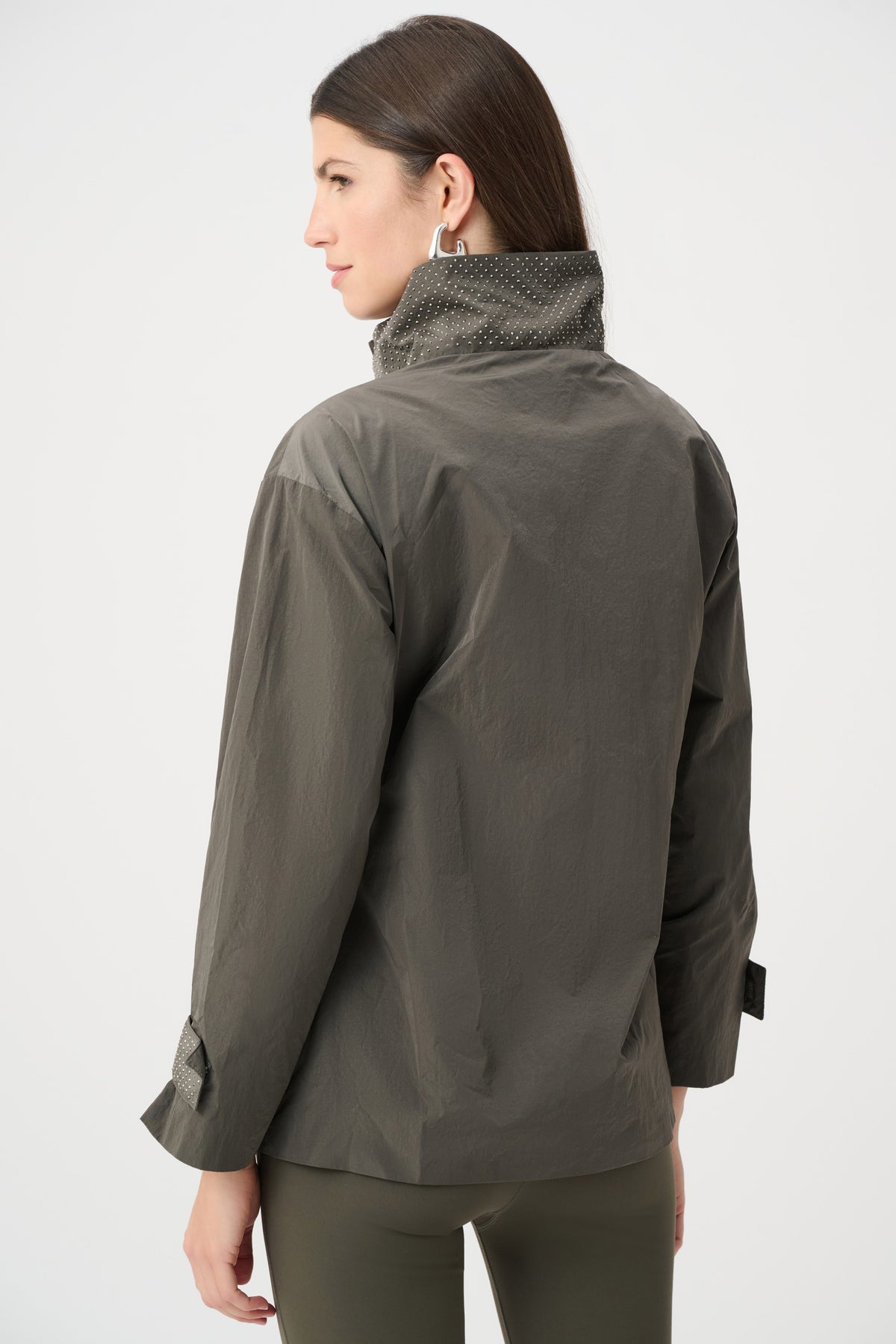 Joseph Ribkoff Avocado Nylon Mock-Neck Embellished Jacket