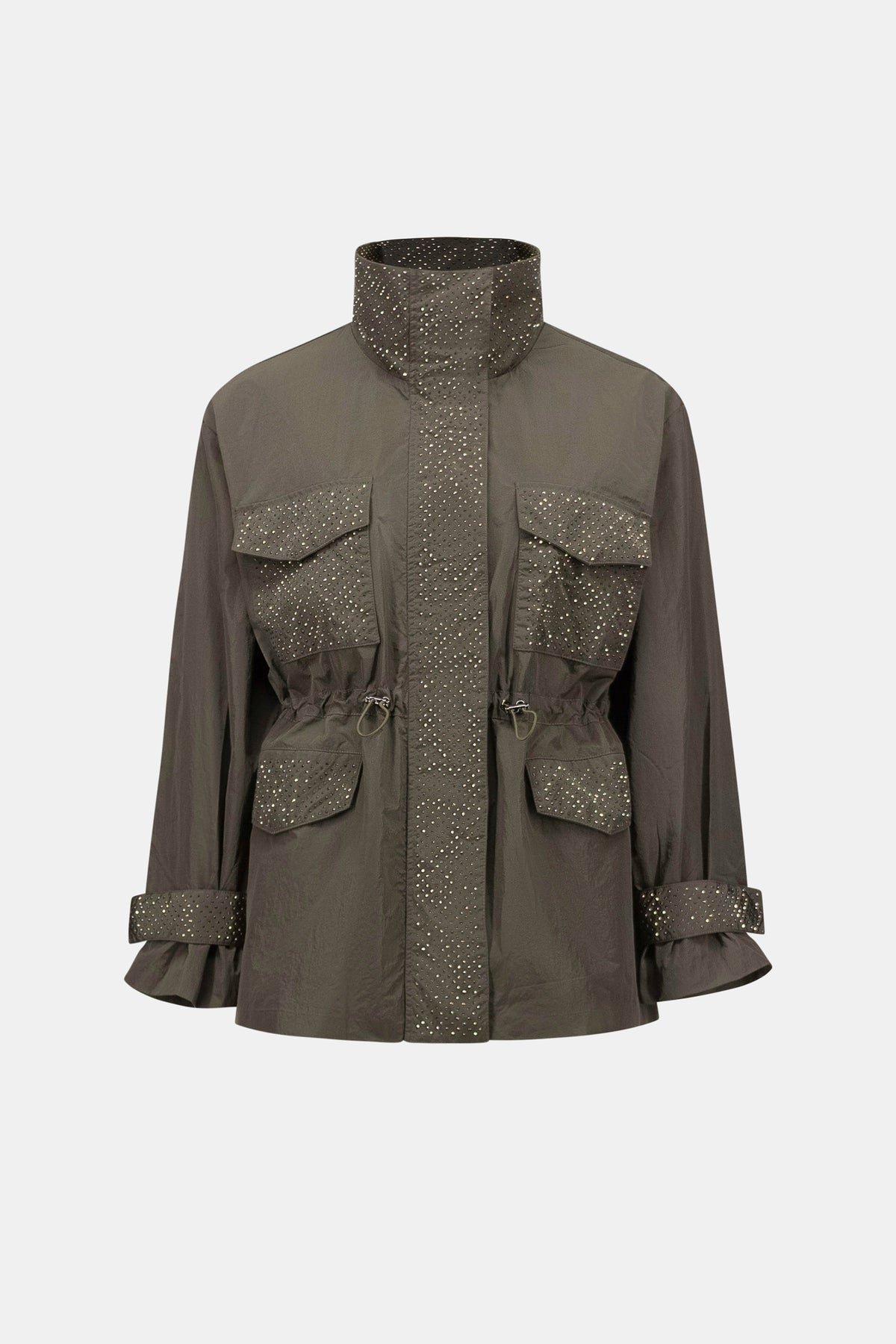 Joseph Ribkoff Avocado Nylon Mock-Neck Embellished Jacket