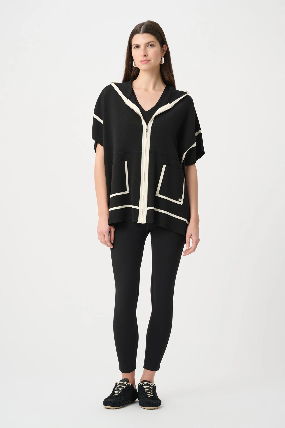 Joseph Ribkoff Black/Birch Dry Viscose Hooded Boxy Jacket