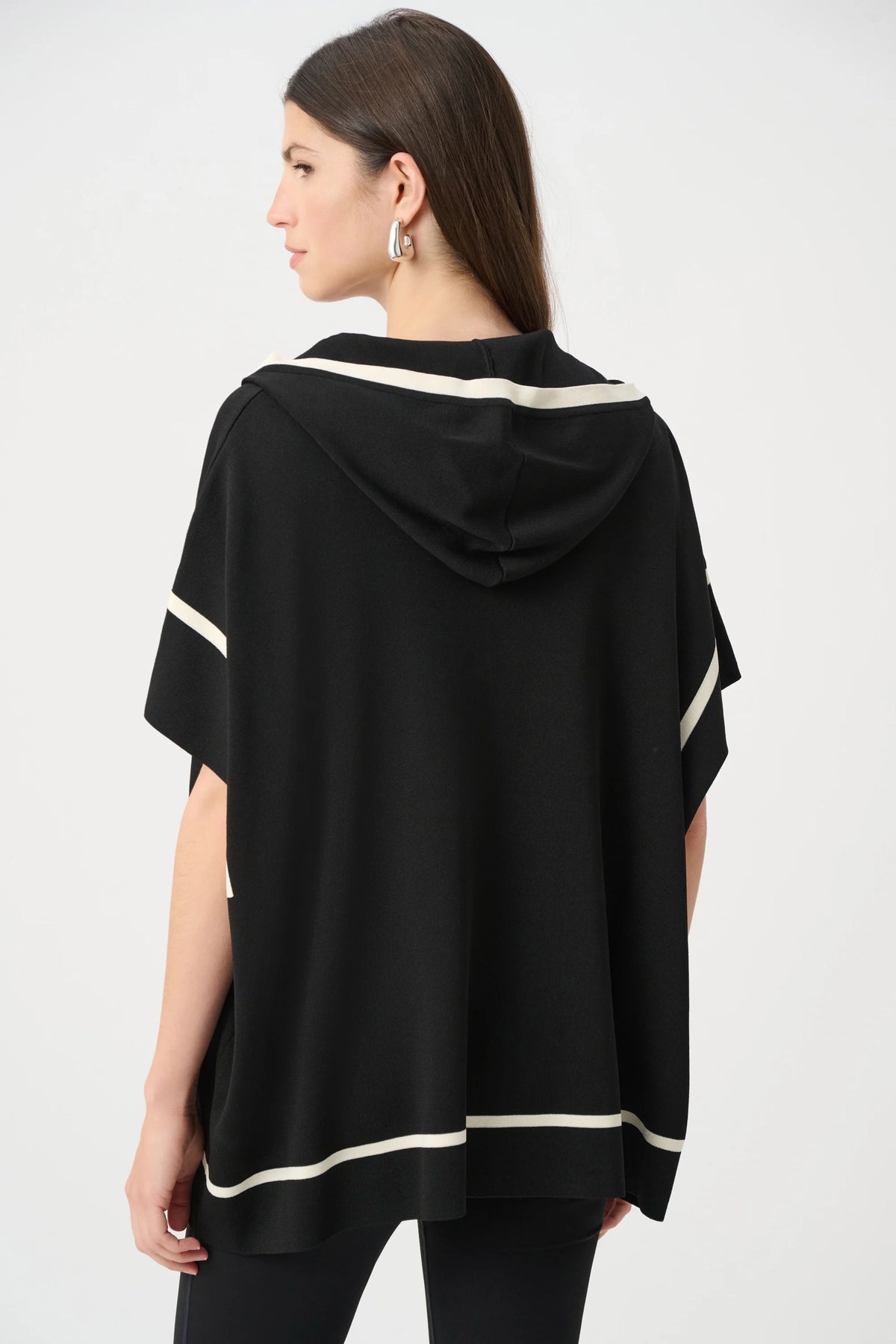 Joseph Ribkoff Black/Birch Dry Viscose Hooded Boxy Jacket