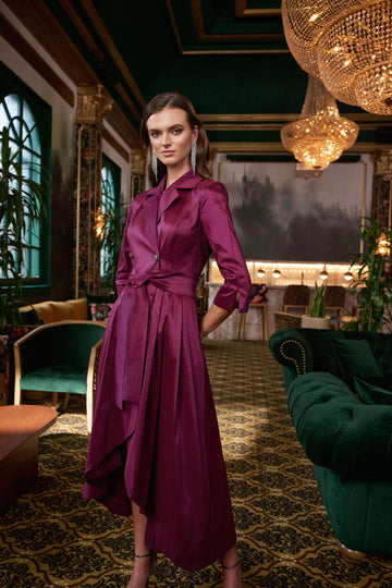Joseph Ribkoff Berry Signature | Stretch Taffeta Fit and Flare Wrap Dress
