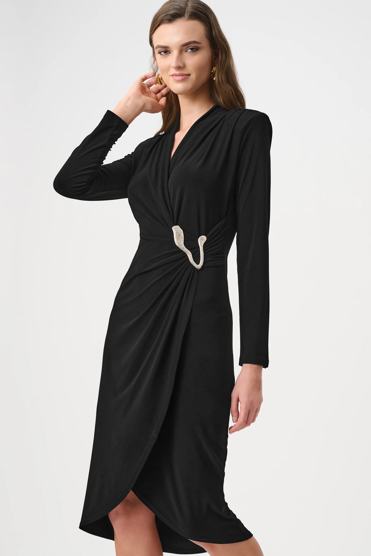 Joseph Ribkoff Black Signature | Silky Knit Sheath Wrap Dress