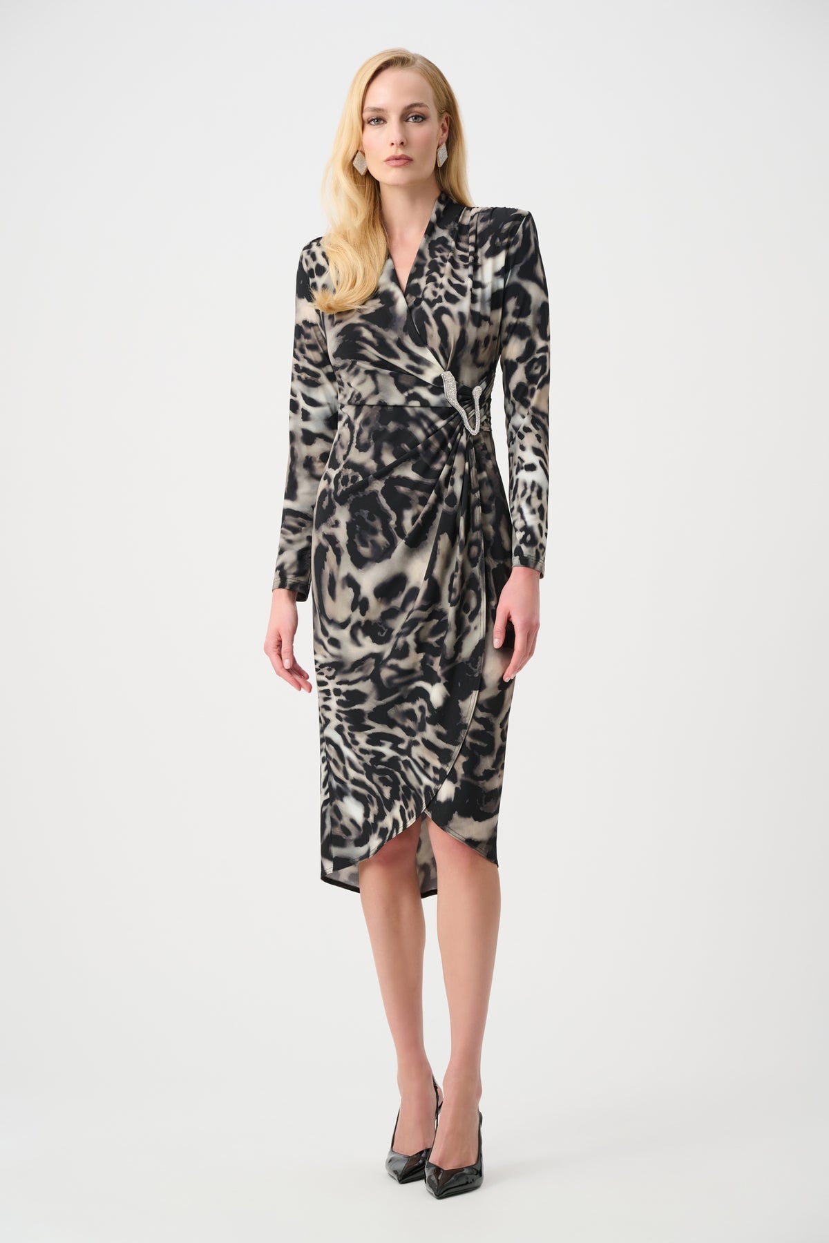 Joseph Ribkoff Signature | Silky Knit Animal Print Sheath Wrap Dress