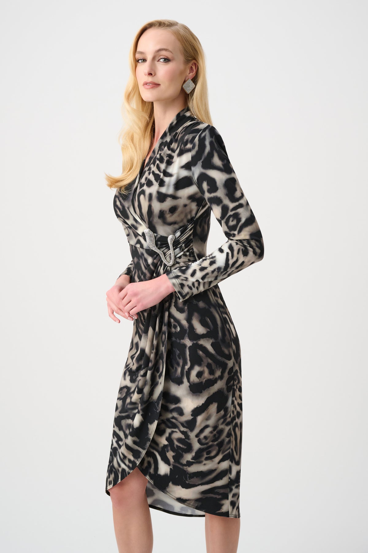 Joseph Ribkoff Signature | Silky Knit Animal Print Sheath Wrap Dress