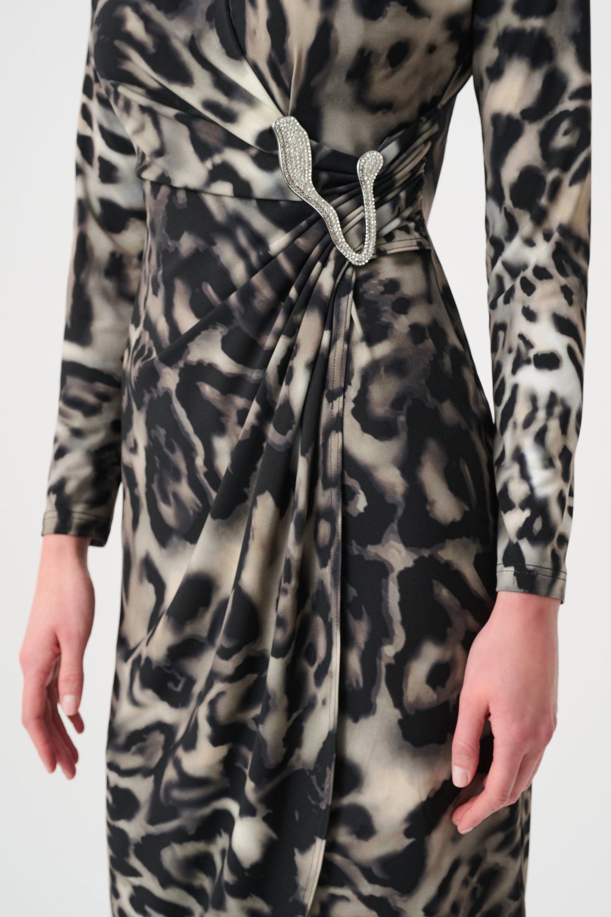 Joseph Ribkoff Signature | Silky Knit Animal Print Sheath Wrap Dress