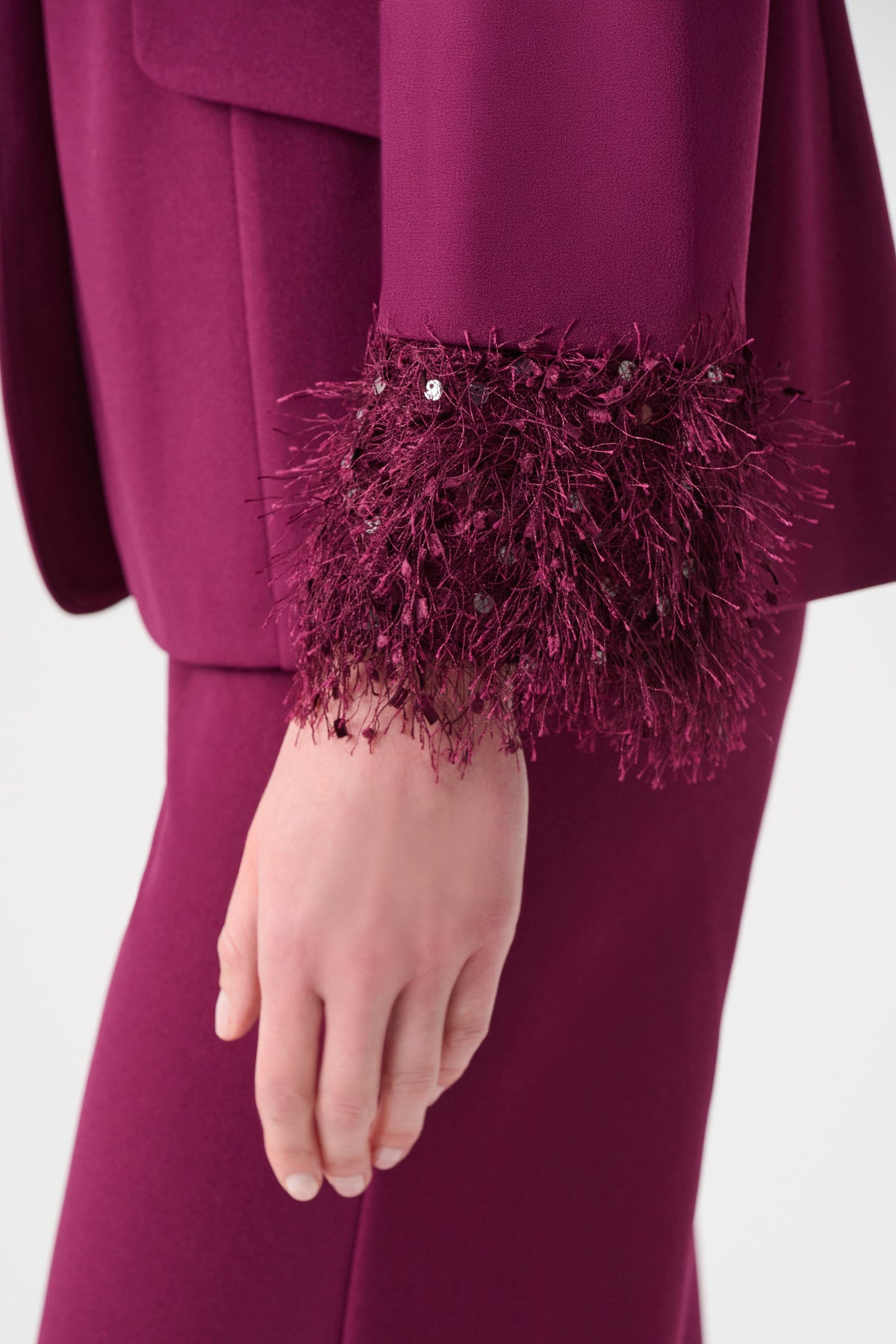 Joseph Ribkoff Berry Burst Signature | Scuba Crepe Fitted Blazer With Fringe